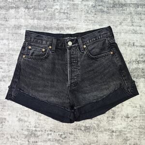 Denim Forum Farrah Short Womens 25 Black High Rise Raw Hem Cuffed Denim Shorts